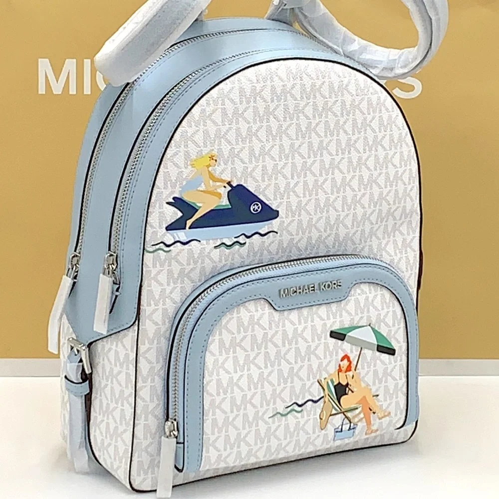 MICHAEL KORS JET SET GIRLS JAYCEE MEDIUM BACKPACK BRIGHT WHITE/ BLUE COL… - Picture 2 of 16